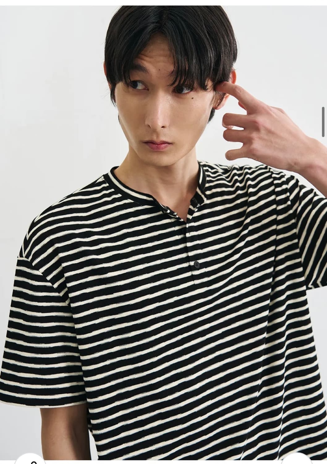 (XL) 드로우핏 러프 스트라이프 헨리넥 티셔츠 [BLACK] 반팔 상품이미지4