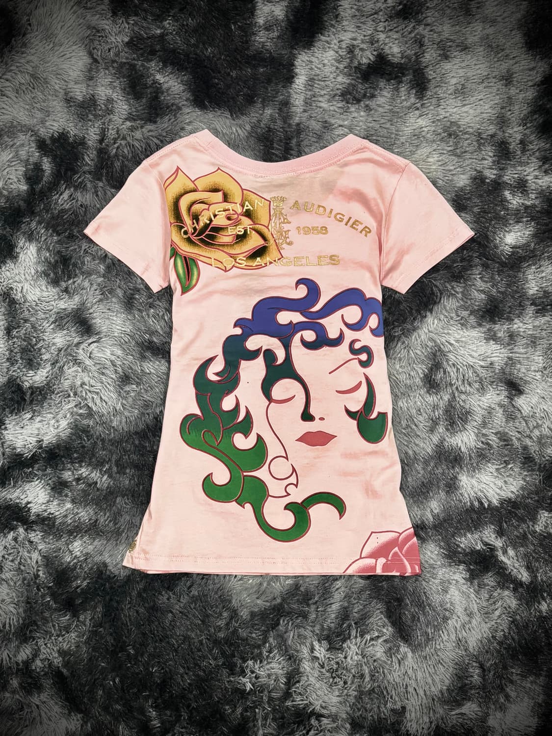 Christian Audigier 핑크 올드스쿨 프린팅 큐빅 반팔 티셔츠 상품이미지2