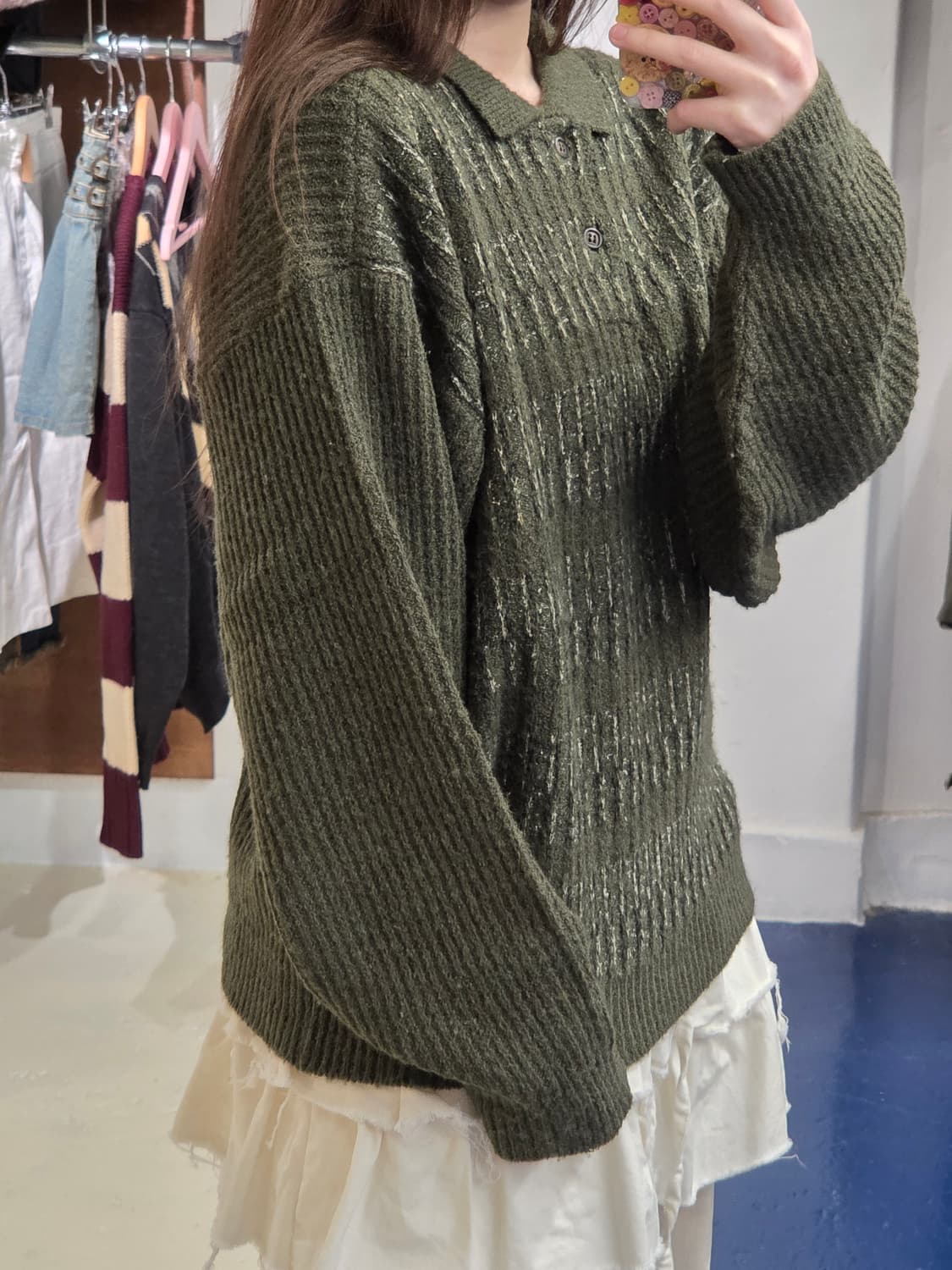 Japan Tom hope 카키 카라 니트 상품이미지2