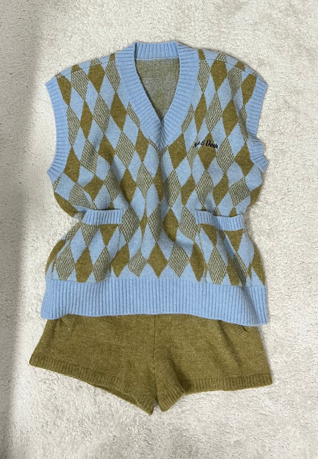 near&dear Diamond knit vest & shorts set 상품이미지1