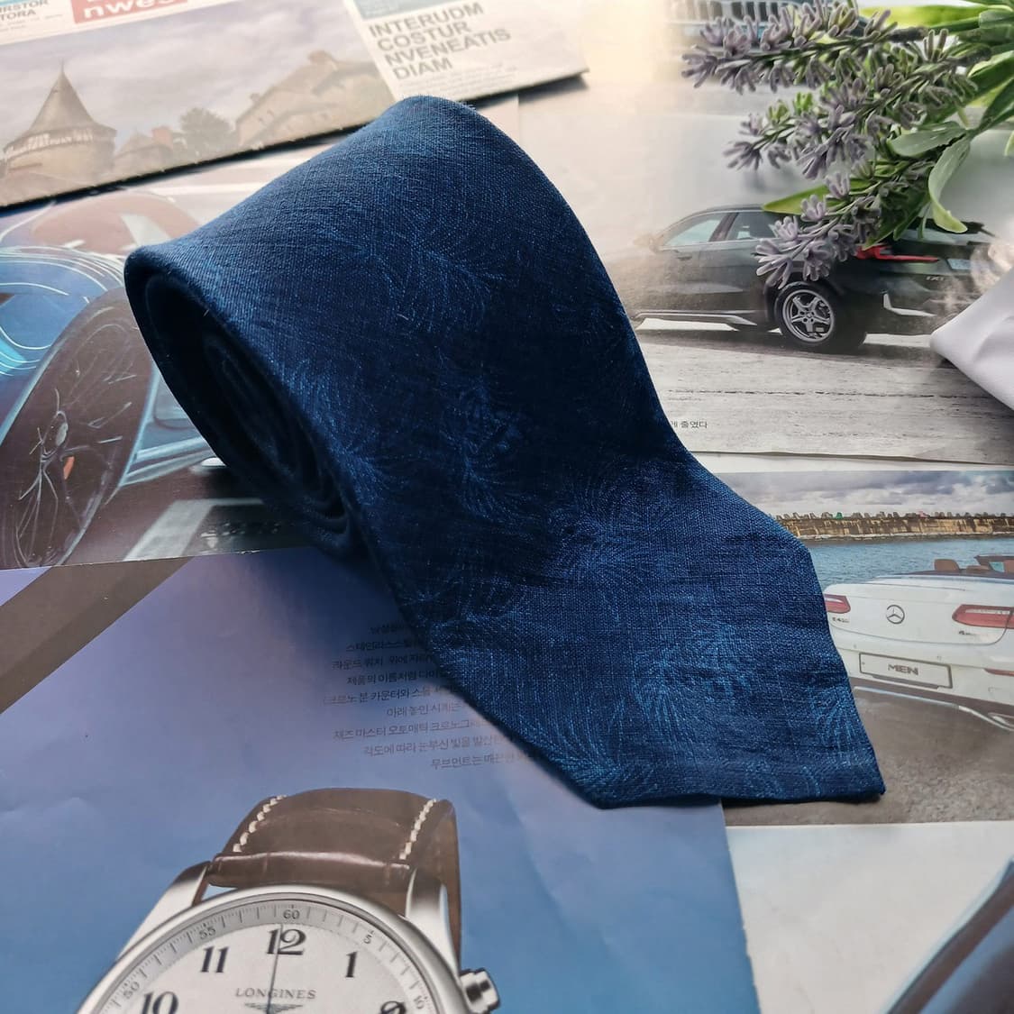 듀퐁 린넨 블루 패턴 슬림 넥타이 7.7cm A+등급 A18662
 상품이미지2