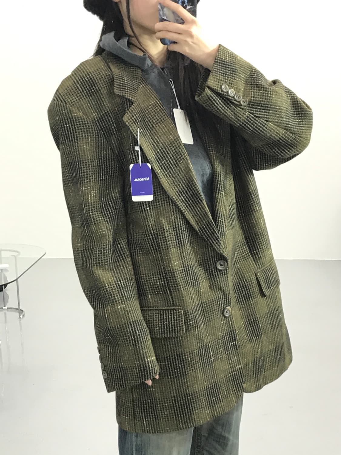 휴고보스 실크 울 체크 블레이저 상품이미지3