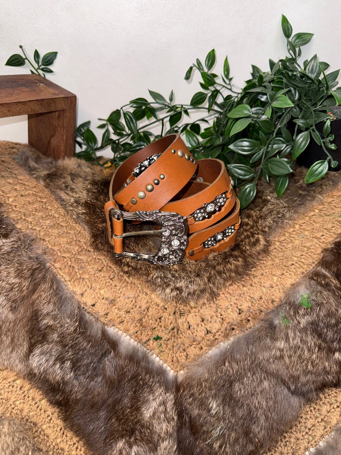 Brown cubic stud buckle belt 상품이미지2