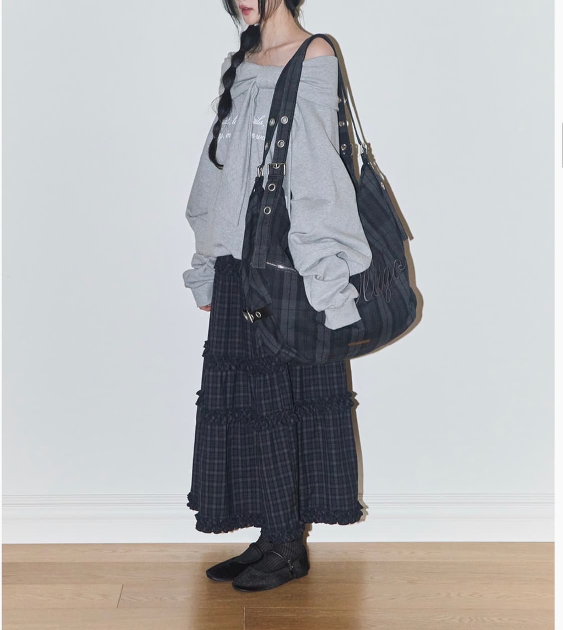 ILLIGO 일리고 레터 빅 숄더백 체크 그레이 가방 상품이미지5