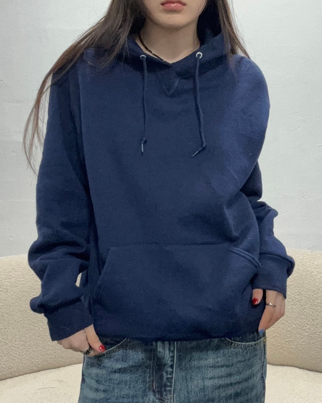 90s RUSSELL 네이비 베이직 후드 스웻셔츠 RUSSELL  상품이미지1