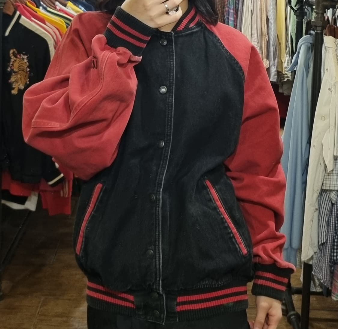 [Hi] vtg 빈티지 데님 바시티 자켓 레드 상품이미지3