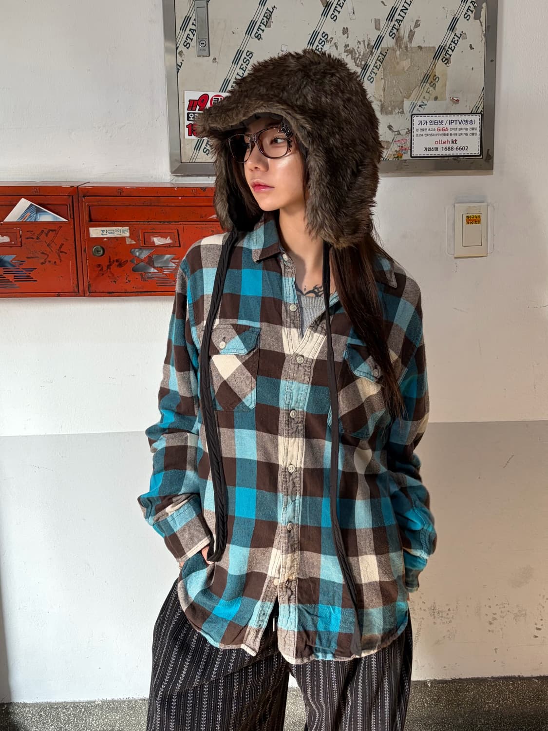 90s 민트초코 플란넬 체크 셔츠 상품이미지1