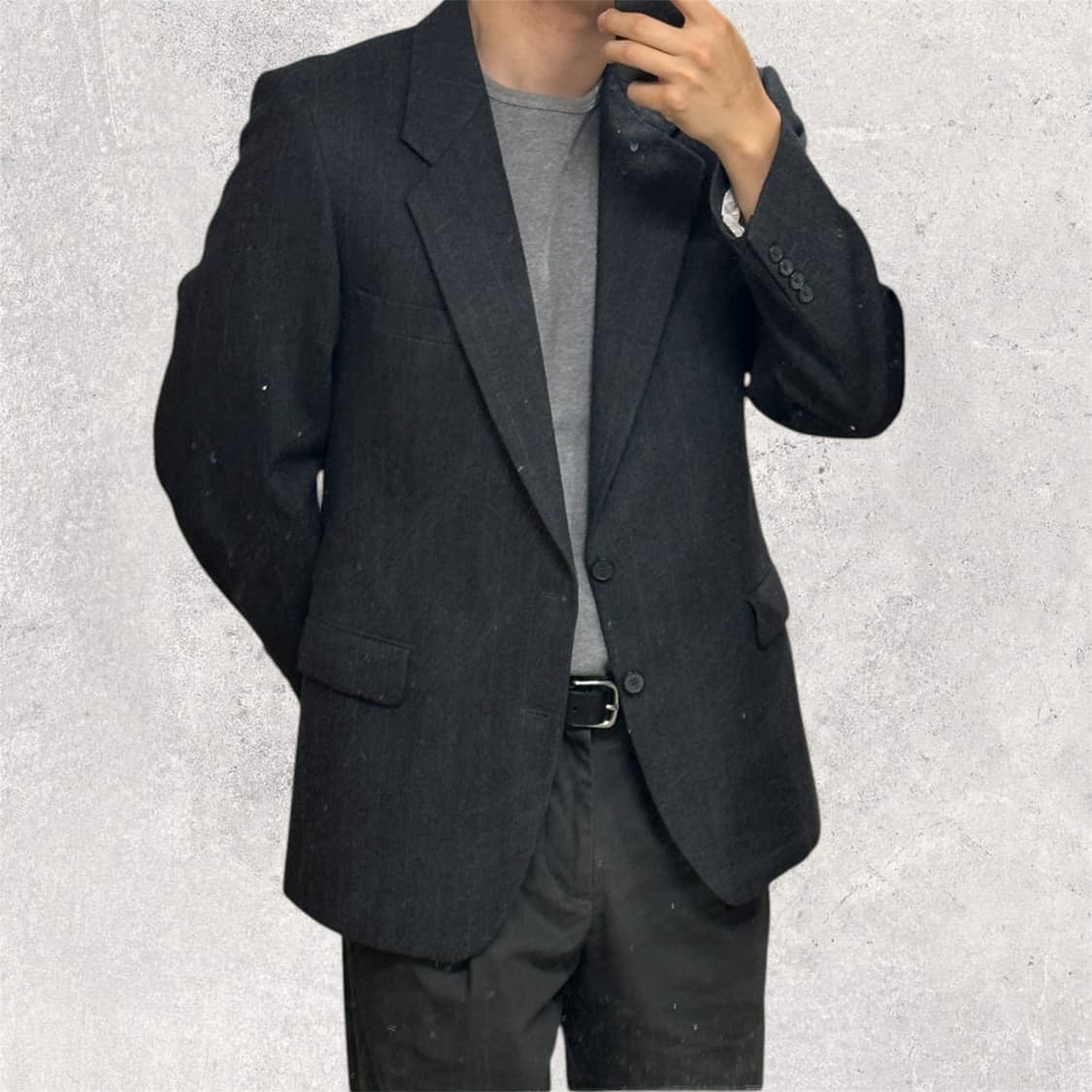 90s 입생로랑 스트라이프 패턴 울 블레이저 그레이 L 프랑스 상품이미지1