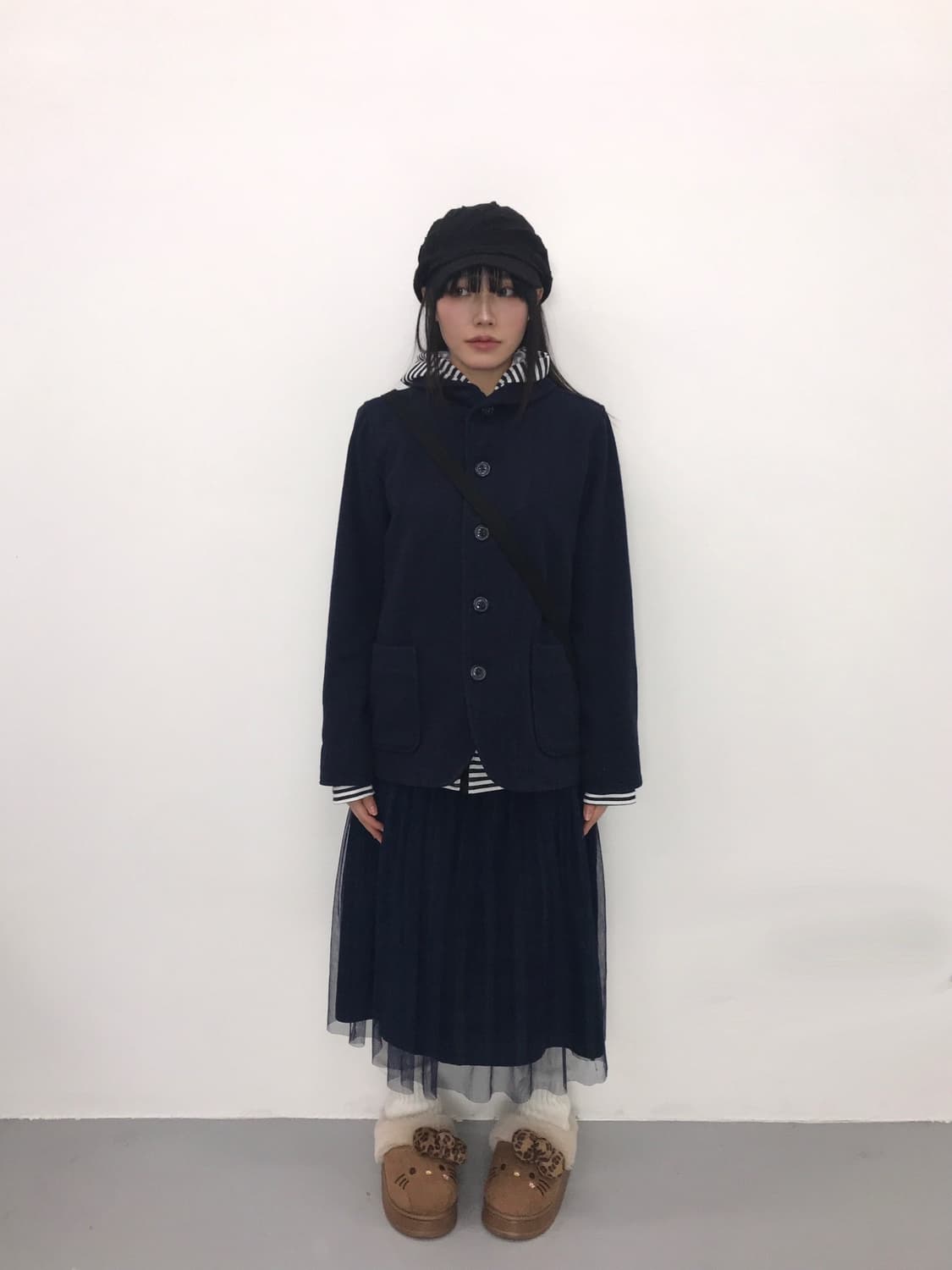 Jpn Navy Shawl Collar Wool-Blend Coat 상품이미지1