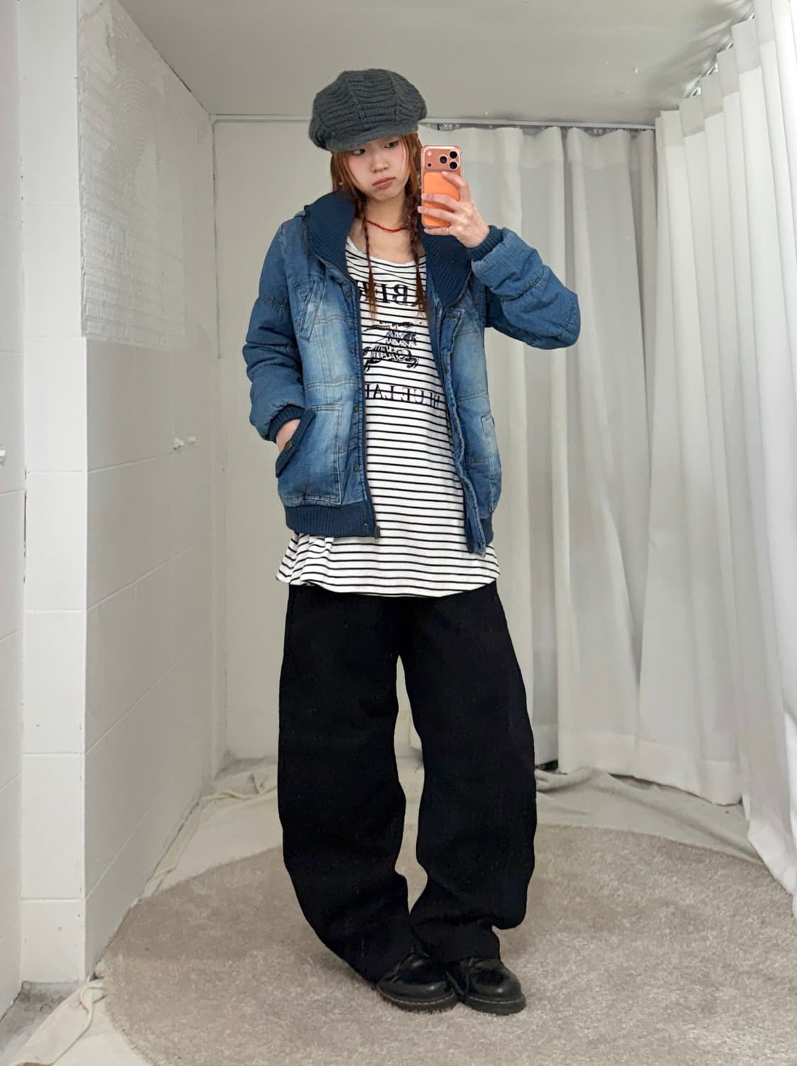 버버리 스트라이프 A라인 롱슬리브 데님 패딩 러힙 코디 세트 상품이미지1