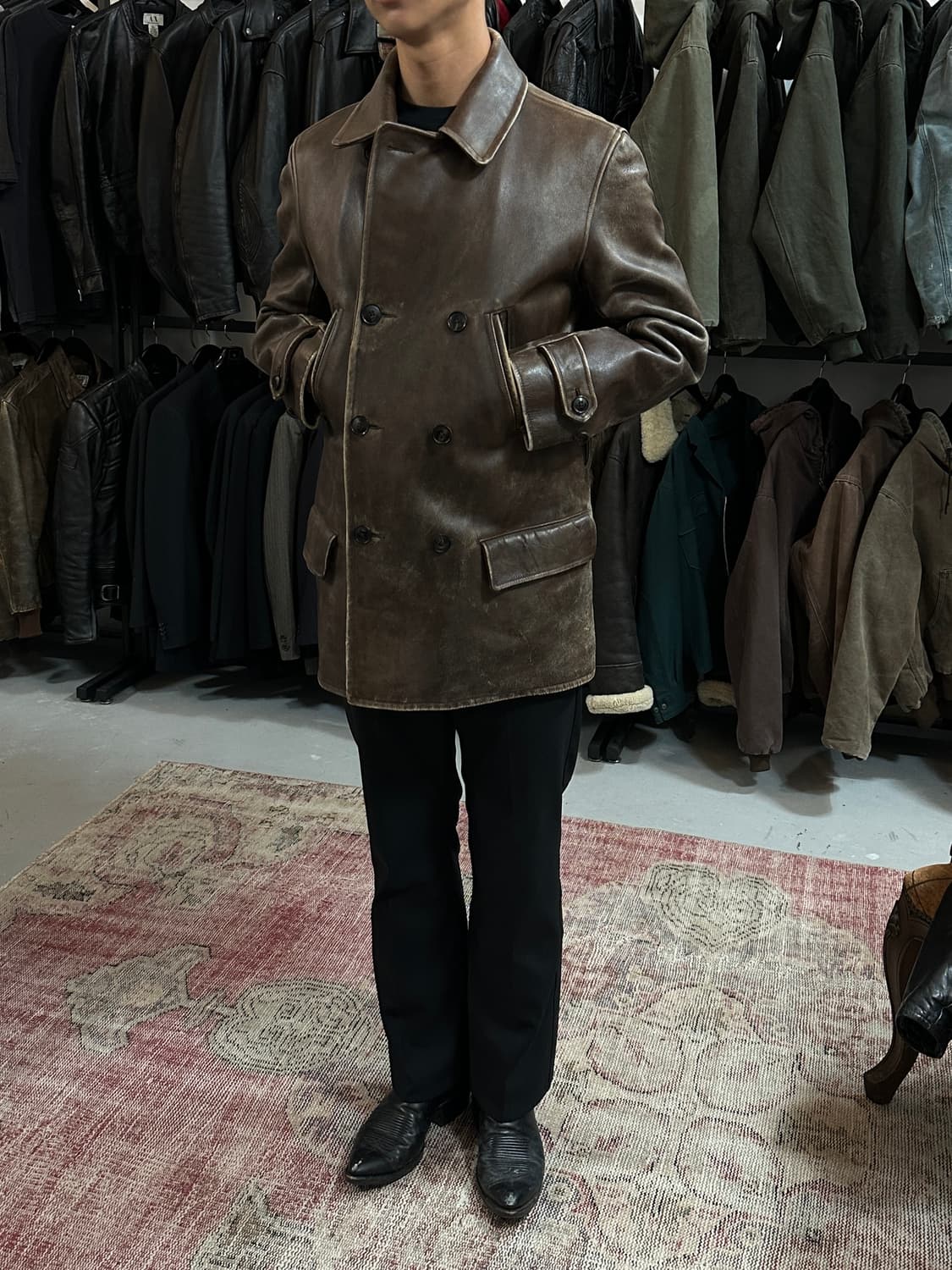 90's 빈티지 폴로 레더 카코트 폴로 블루택 레더자켓 상품이미지2