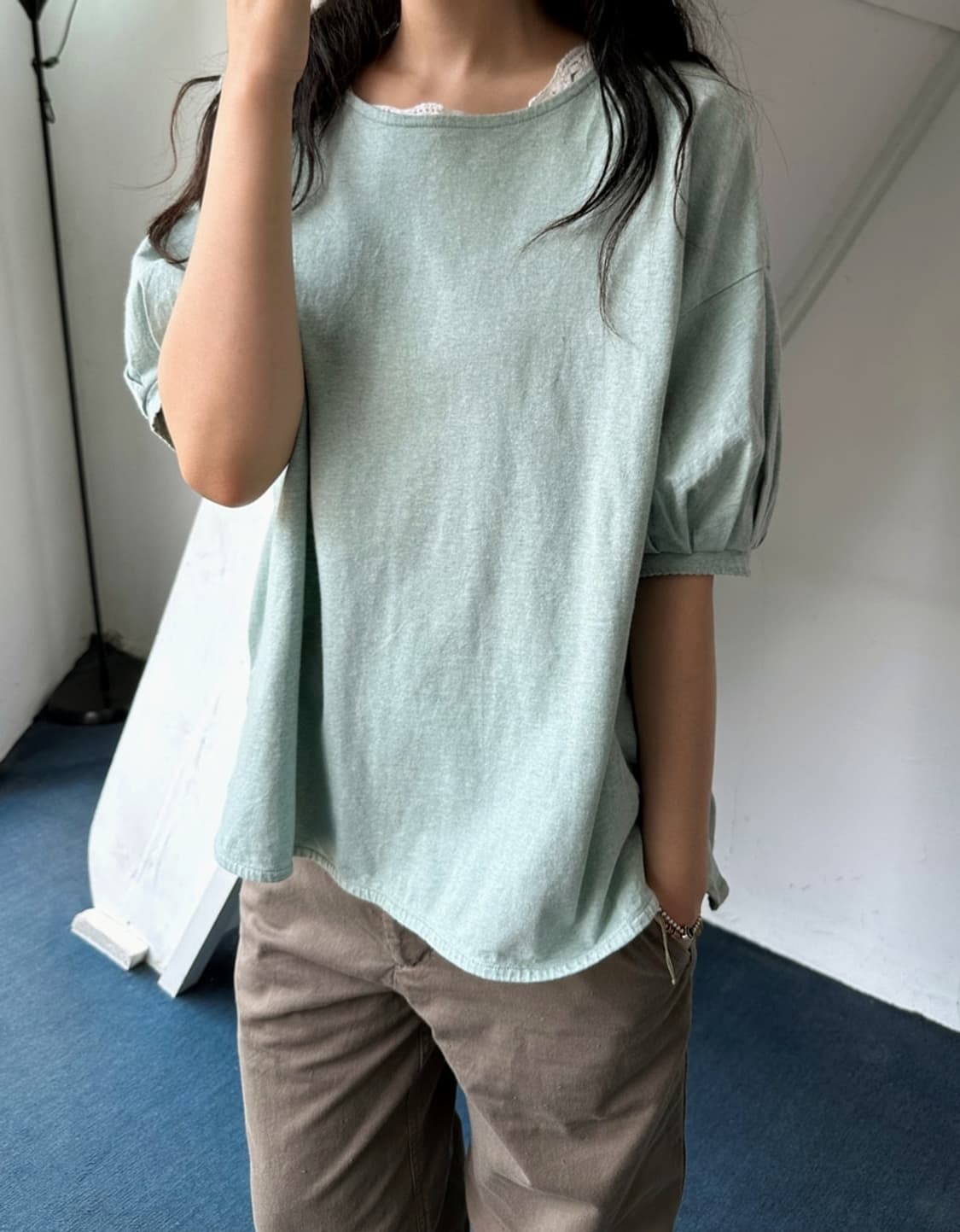 Cotton puff sleeve design pullover top 상품이미지6