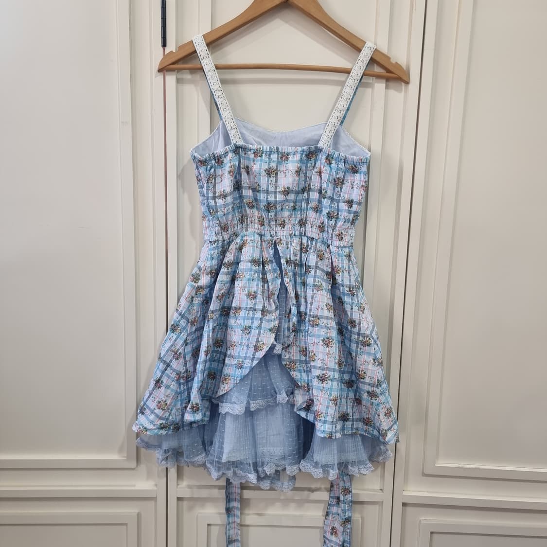 블루 체크 플라워 레이스 원피스 상품이미지7