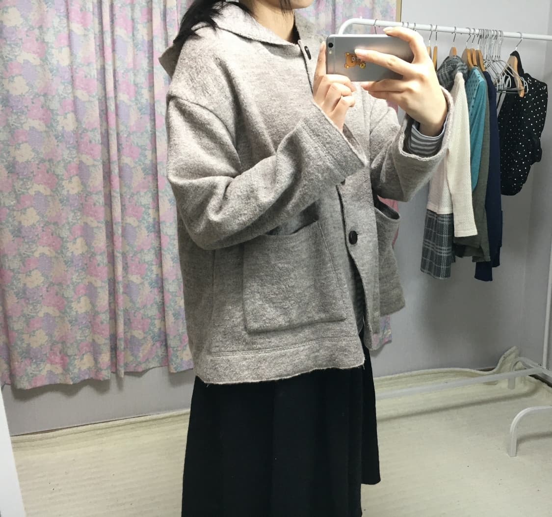 베이지 울 후드 가디건 상품이미지3