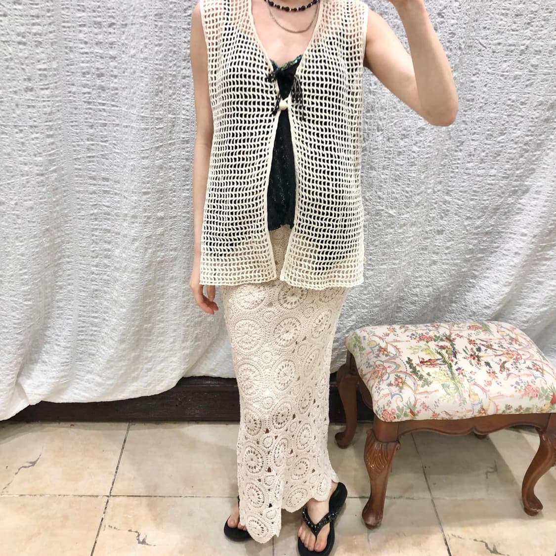 Crochet ivory knit long skirt 상품이미지6