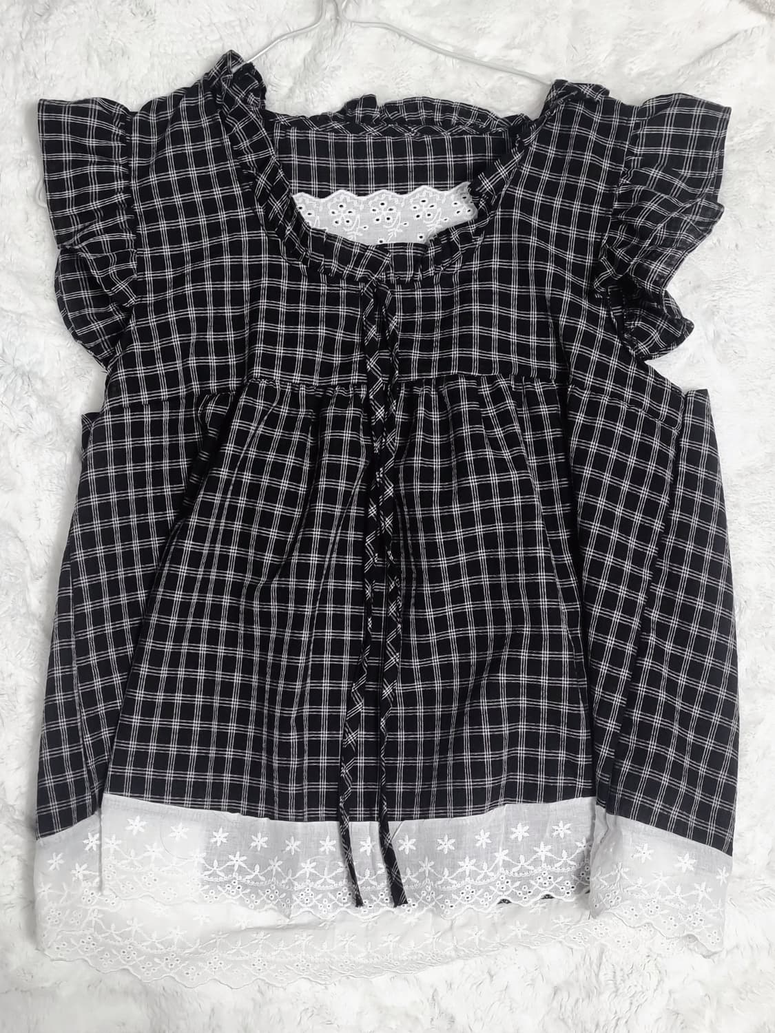 [새상품] 체크 프릴 블라우스 모리걸 모리 리본 상품이미지1
