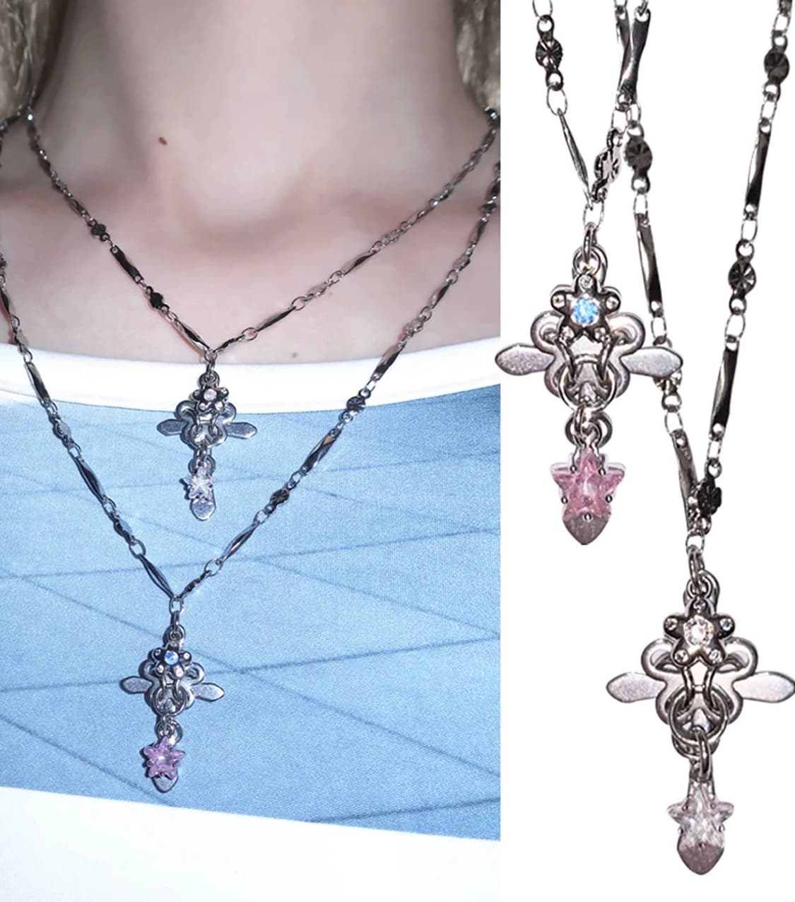 플라워 체인 큐빅 목걸이 chain necklace 상품이미지1