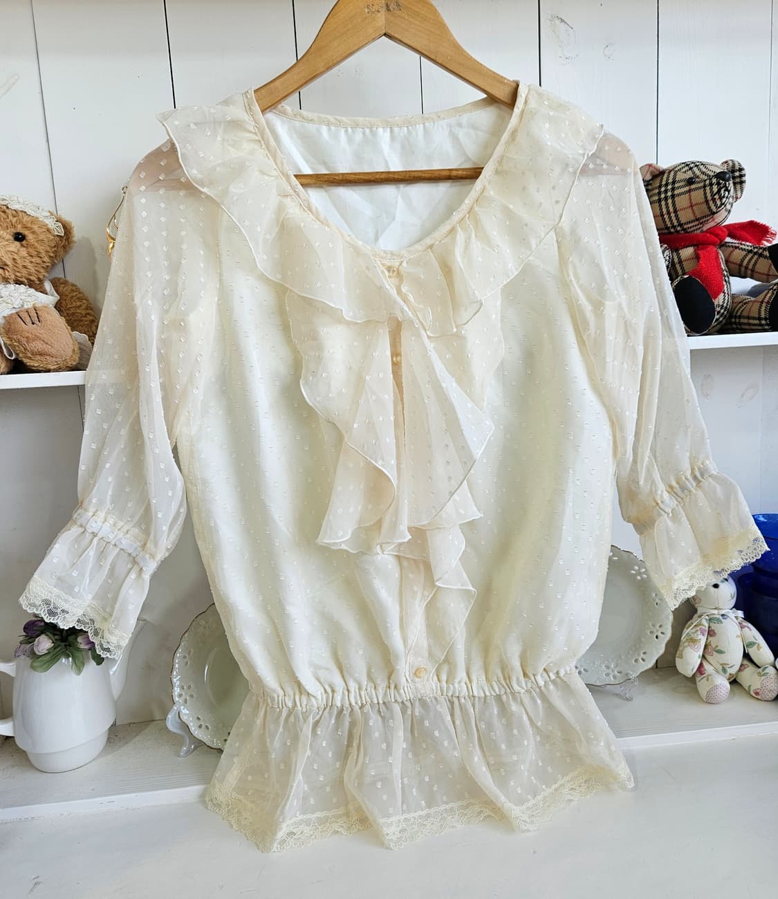 도트 쉬폰 프릴 블라우스 상품이미지2