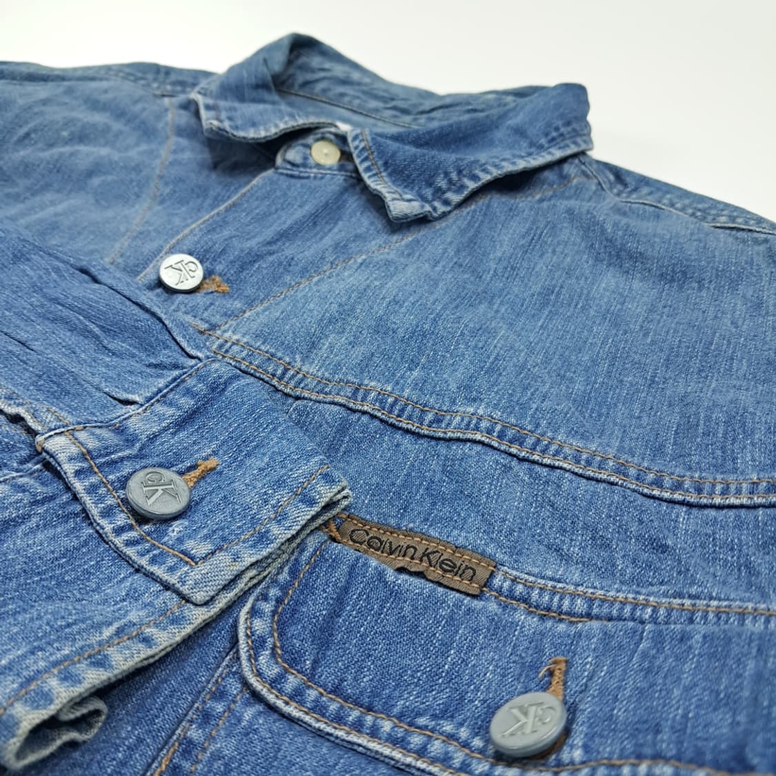 CL339 XL 캘빈클라인 90s 홍콩판 데님 미디엄블루 셔츠 남방 상품이미지4