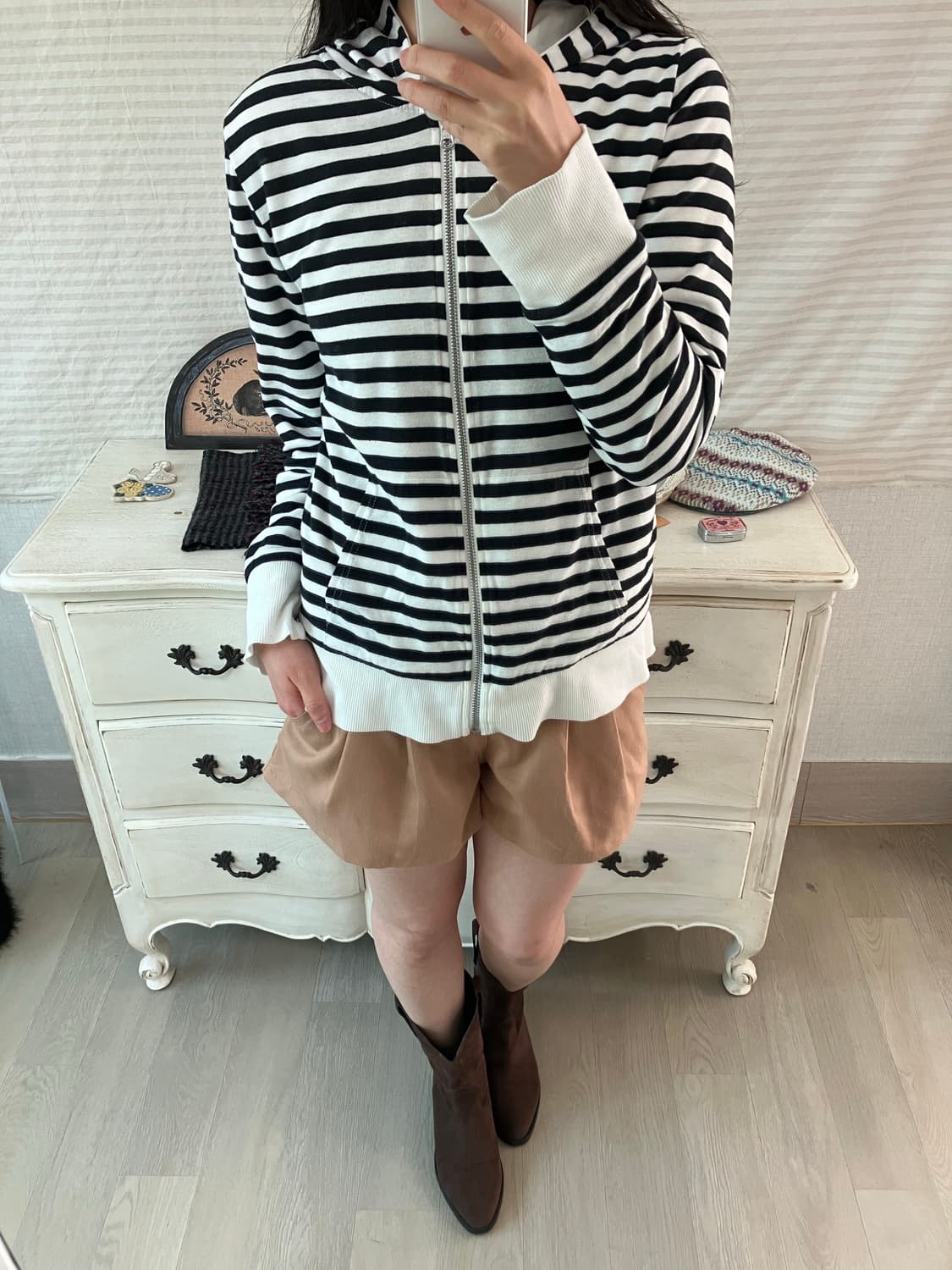 빈티지 블랙 화이트 스트라이프 후드 집업 y2k 스트릿 갸루 펑키  상품이미지5