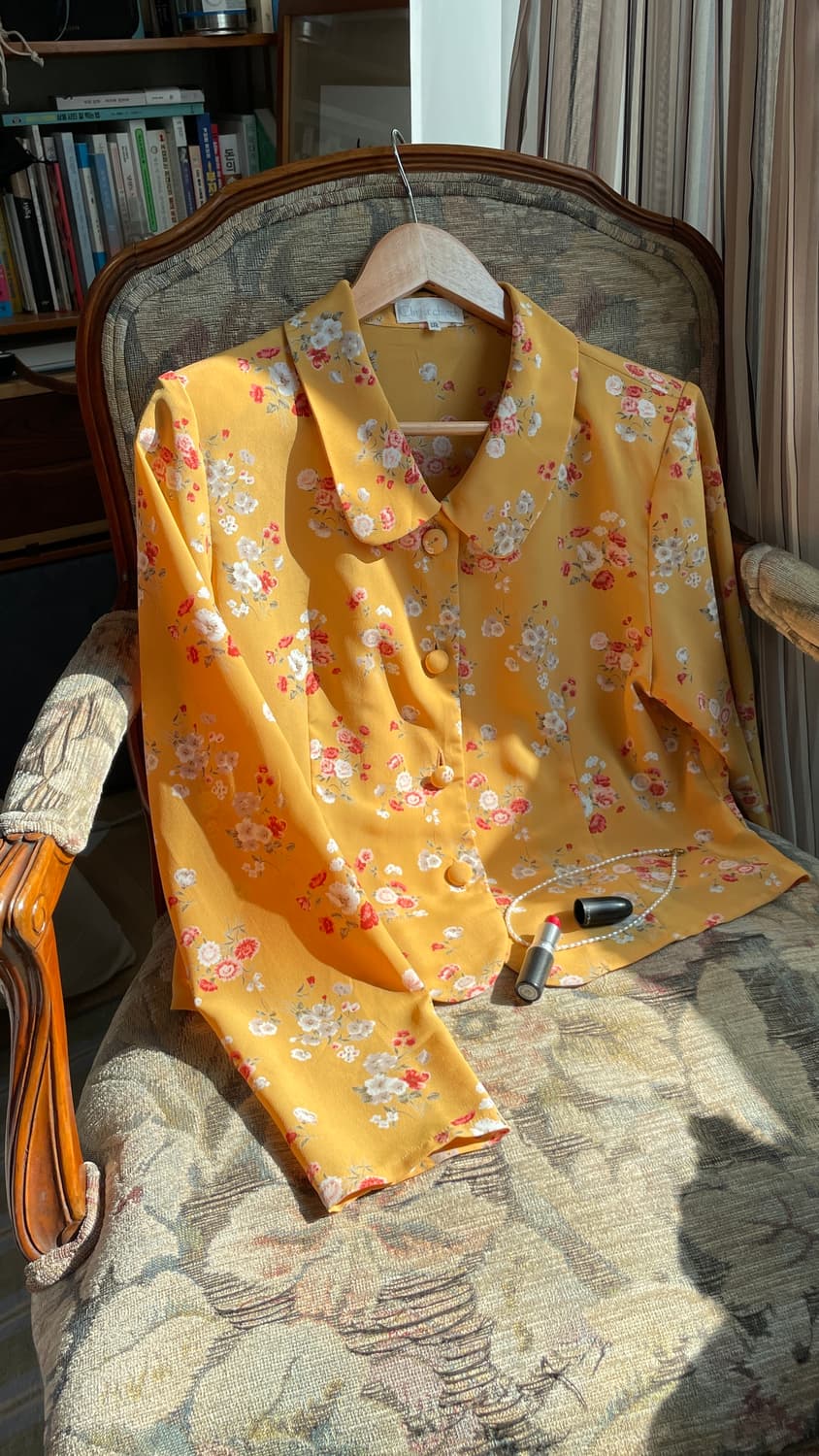 머스타드 옐로우 플라워 블라우스 일본 빈티지 상품이미지7