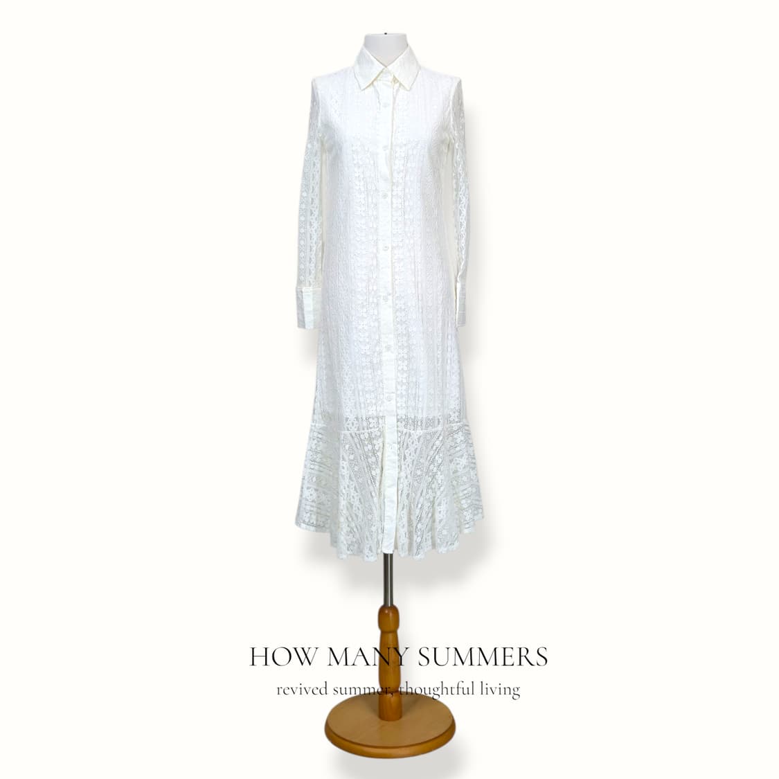 화이트 레이스 셔츠 롱 원피스 M 카라 플레어 시스루 상품이미지1