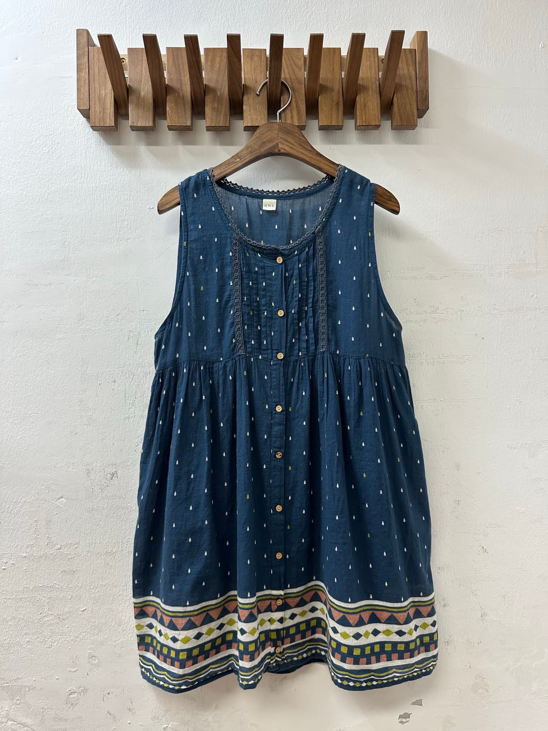 일본빈티지 네이비 핀턱에스닉 자수 우드버튼 레이어드 모리걸 바선생 원피스 상품이미지1