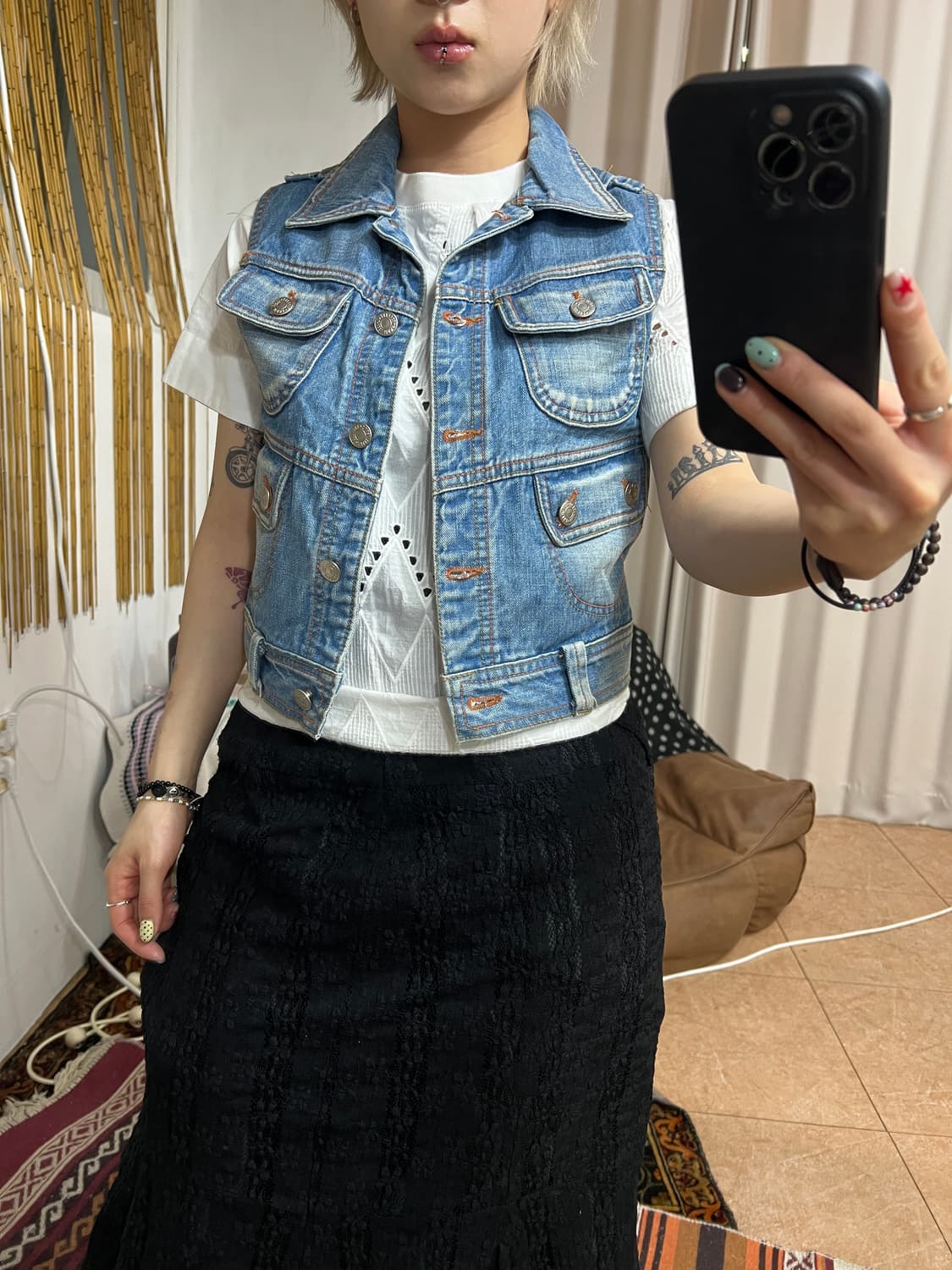 빈티지 여성 멀티포켓 데님 베스트 자켓  상품이미지1