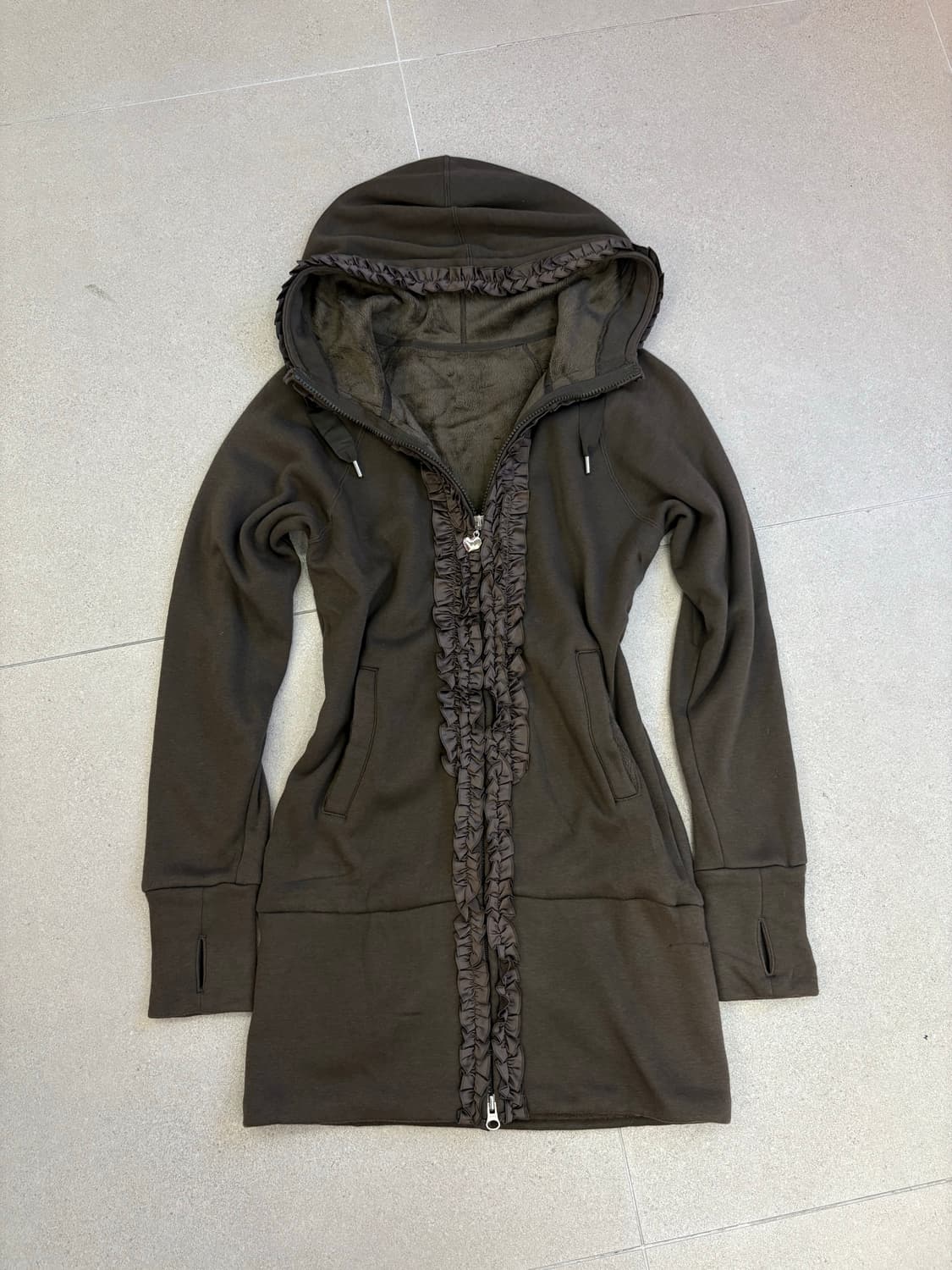 기모 프릴 후드 롱 집업 상품이미지1