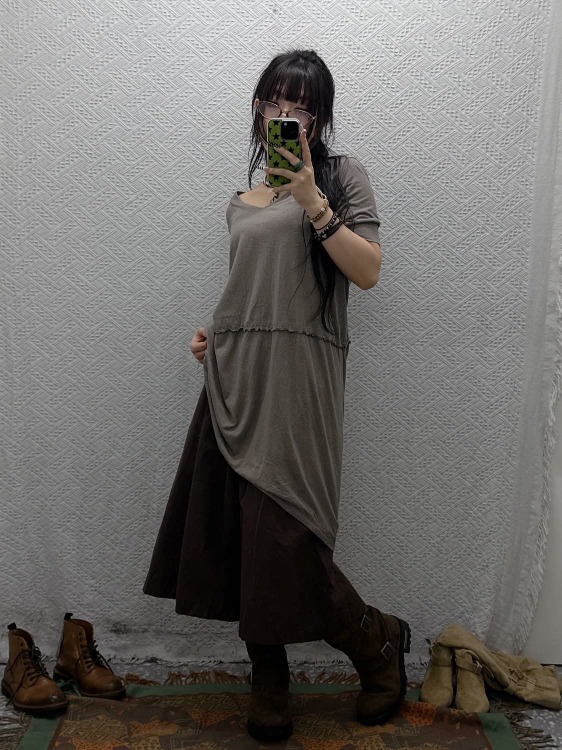 빈티지 코지룩 다크초코 플레어 아방 롱스커트 K0014 상품이미지2