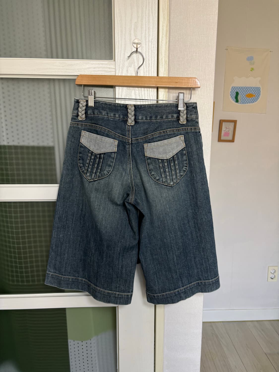 빈티지 워싱 7부 데님 팬츠 상품이미지4