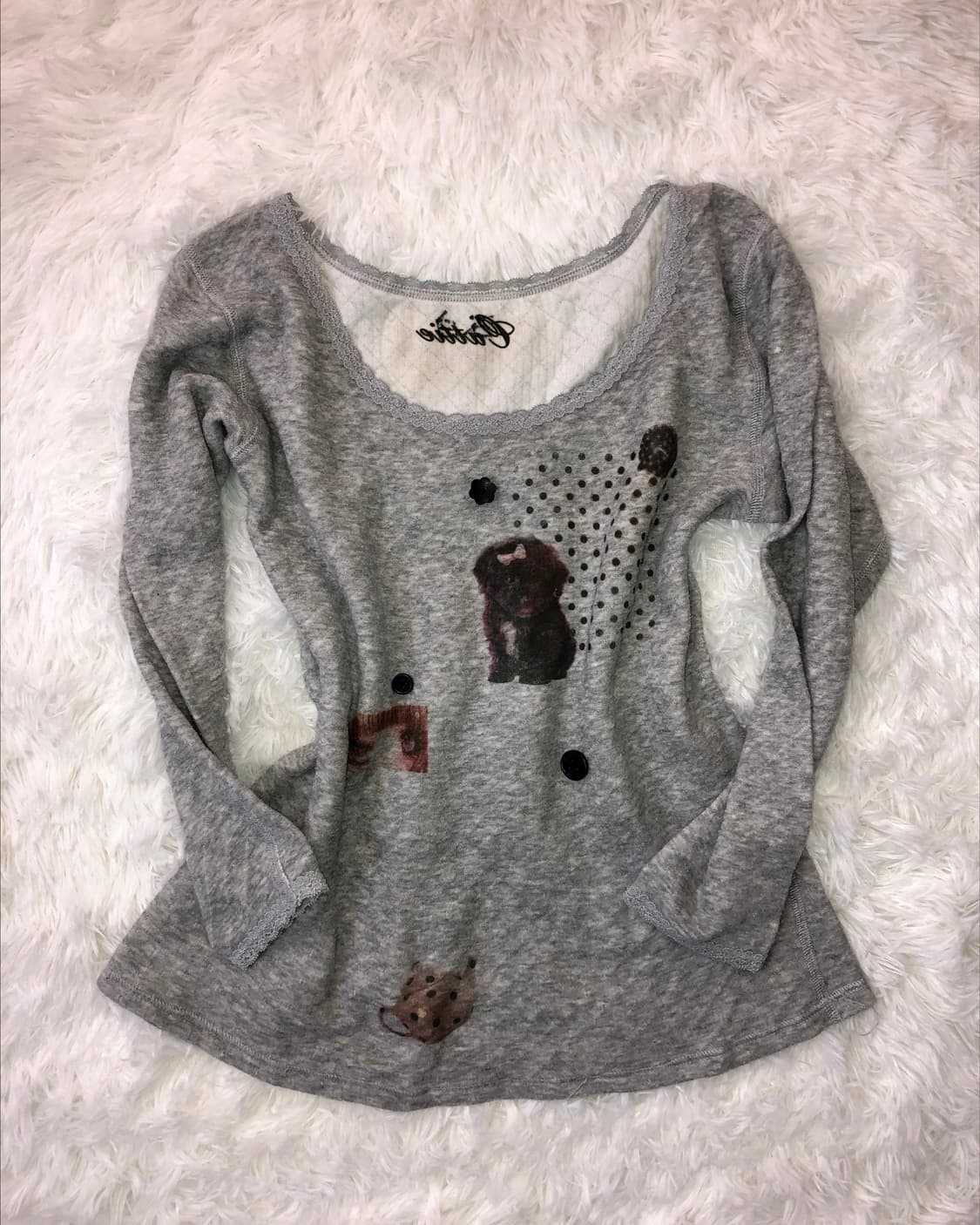 grey cute puppy top 상품이미지1