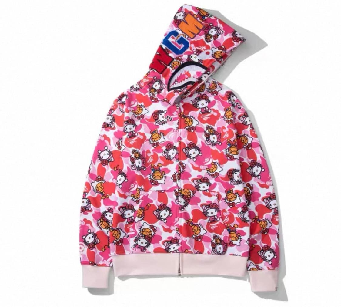 베이프 헬로키티 콜라보 샤크후드 핑크 새상품  상품이미지1