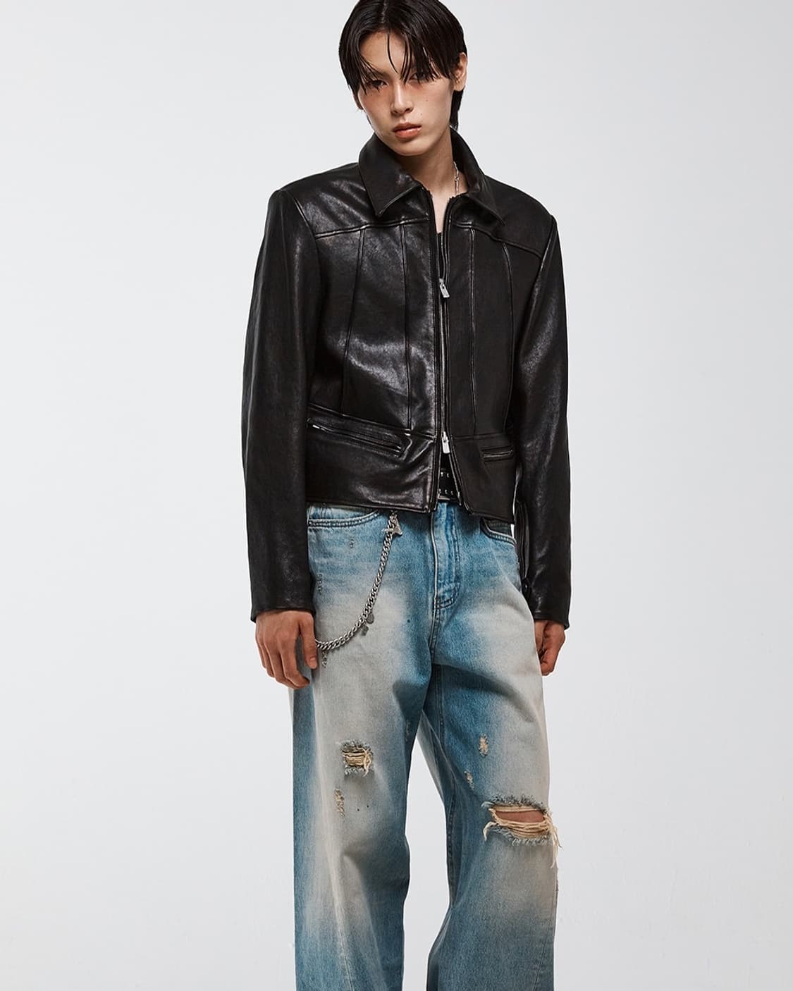 알렌느 핀 턱 레더 자켓 상품이미지1