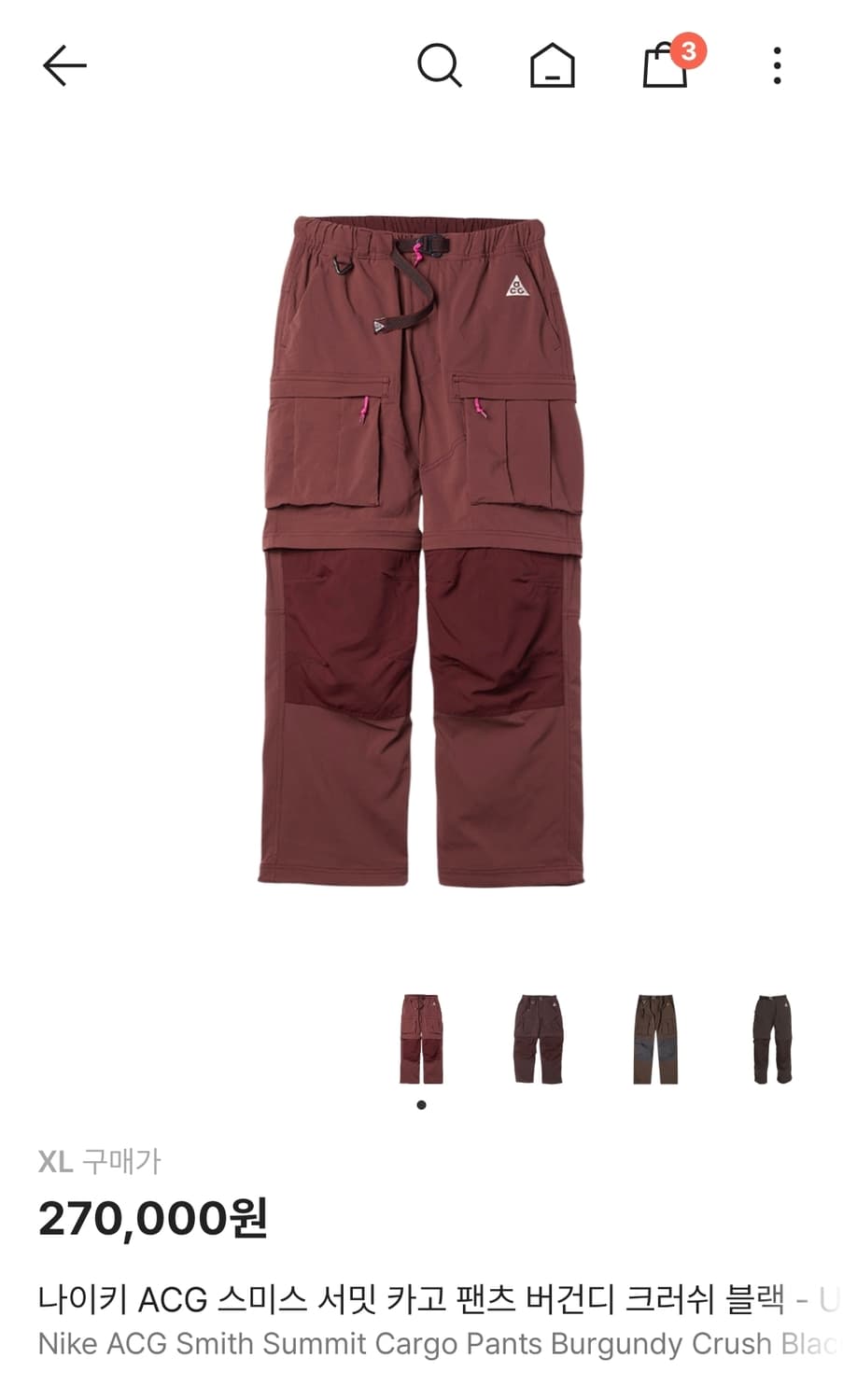 나이키 acg 스미스 서밋 카고 팬츠 / XL 상품이미지1