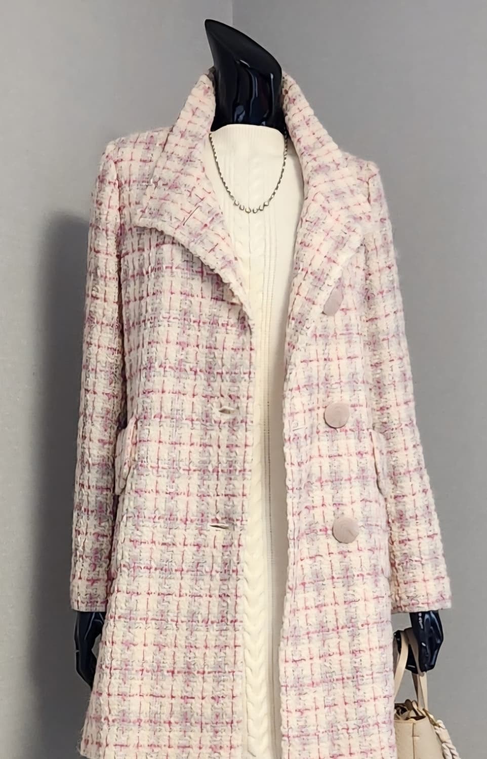 핑크체크 트위드 롱자켓  상품이미지1