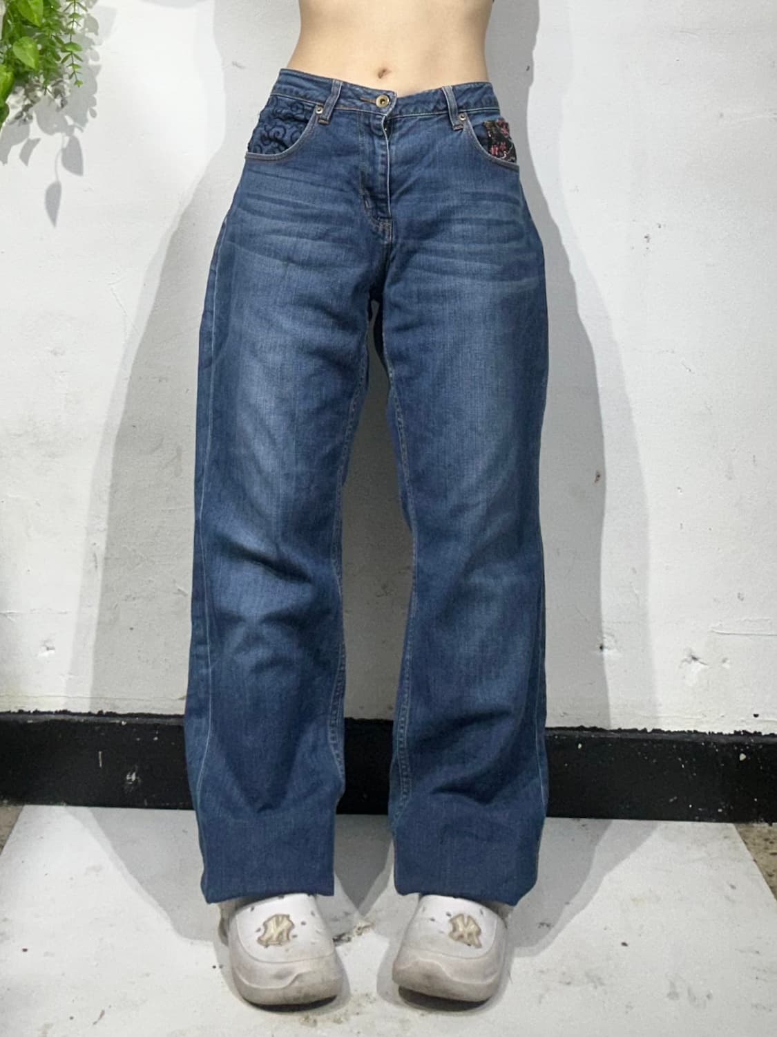 일본 빈티지 중청 대장급 오리엔탈 자수 포켓 와이드 데님 팬츠 청바지 상품이미지2