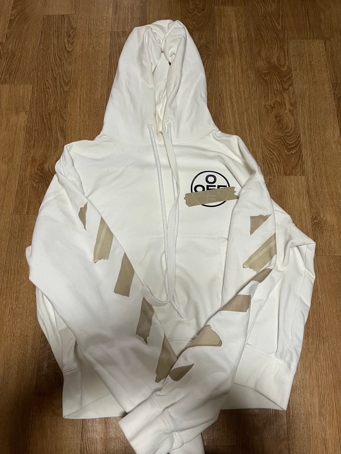 정품) 오프화이트 테이프 애로우 후드티 L 상품이미지1