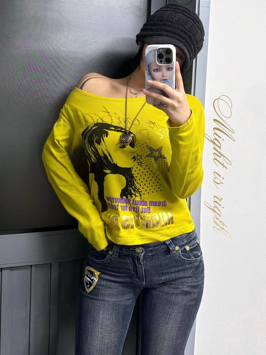 Y2k 프린팅 원숄더 롱슬리브 상품이미지1