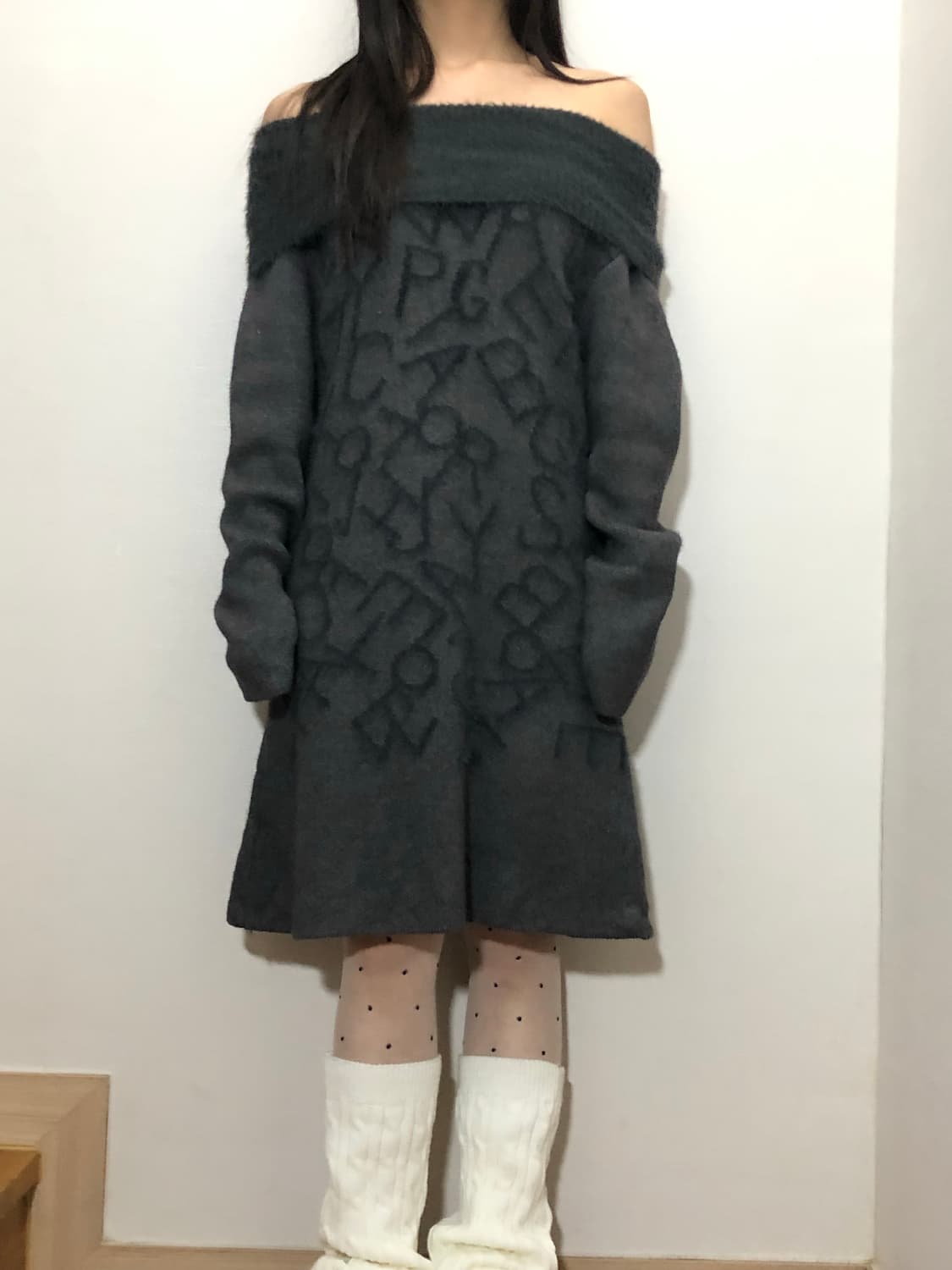 빈티지 그레이 오프숄더 니트 원피스 상품이미지5