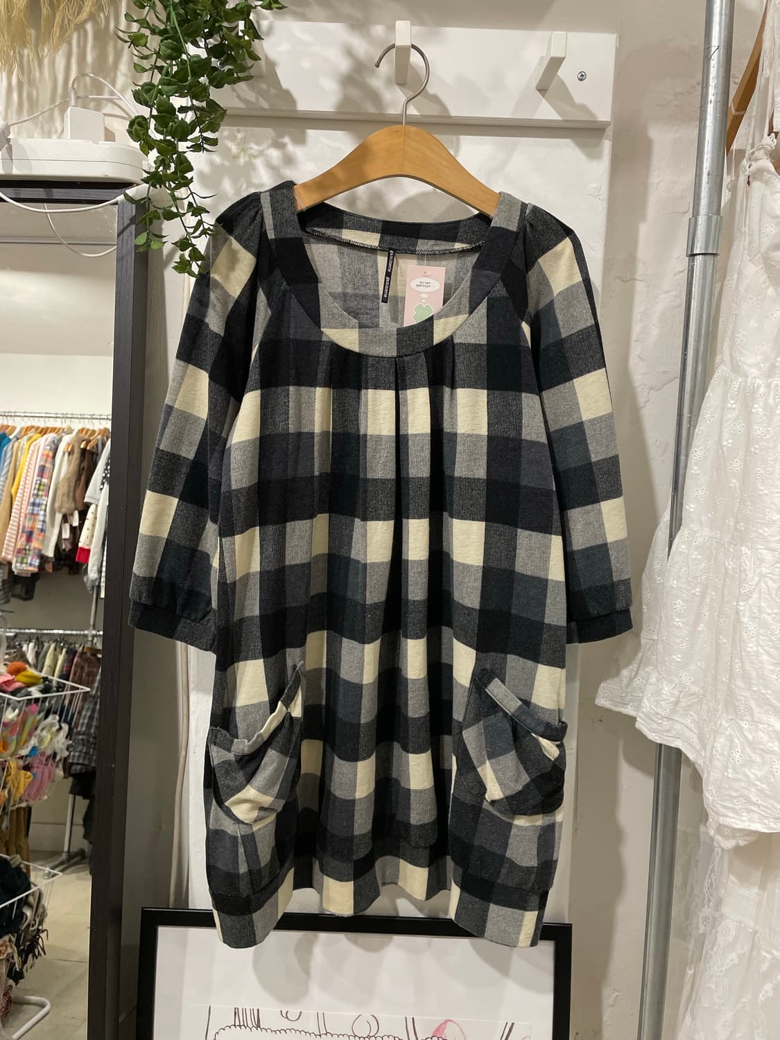 깅엄 체크 미디 원피스 상품이미지6