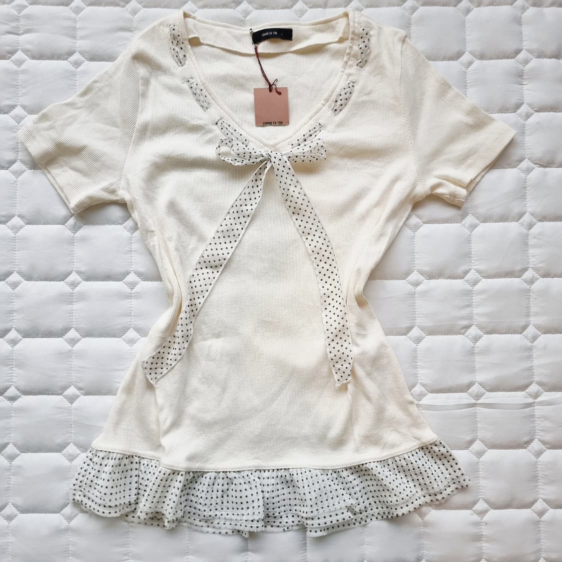 도트 리본 프릴 롱티 상품이미지1