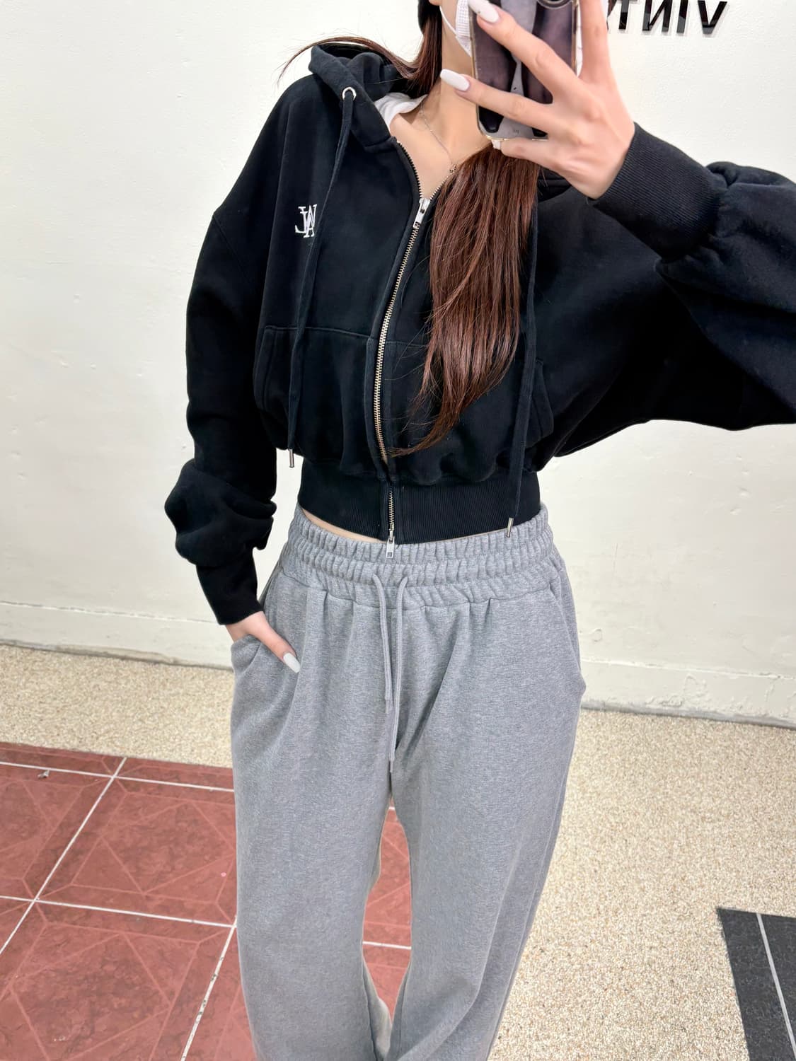 우알롱 후드집업 블랙 상품이미지8