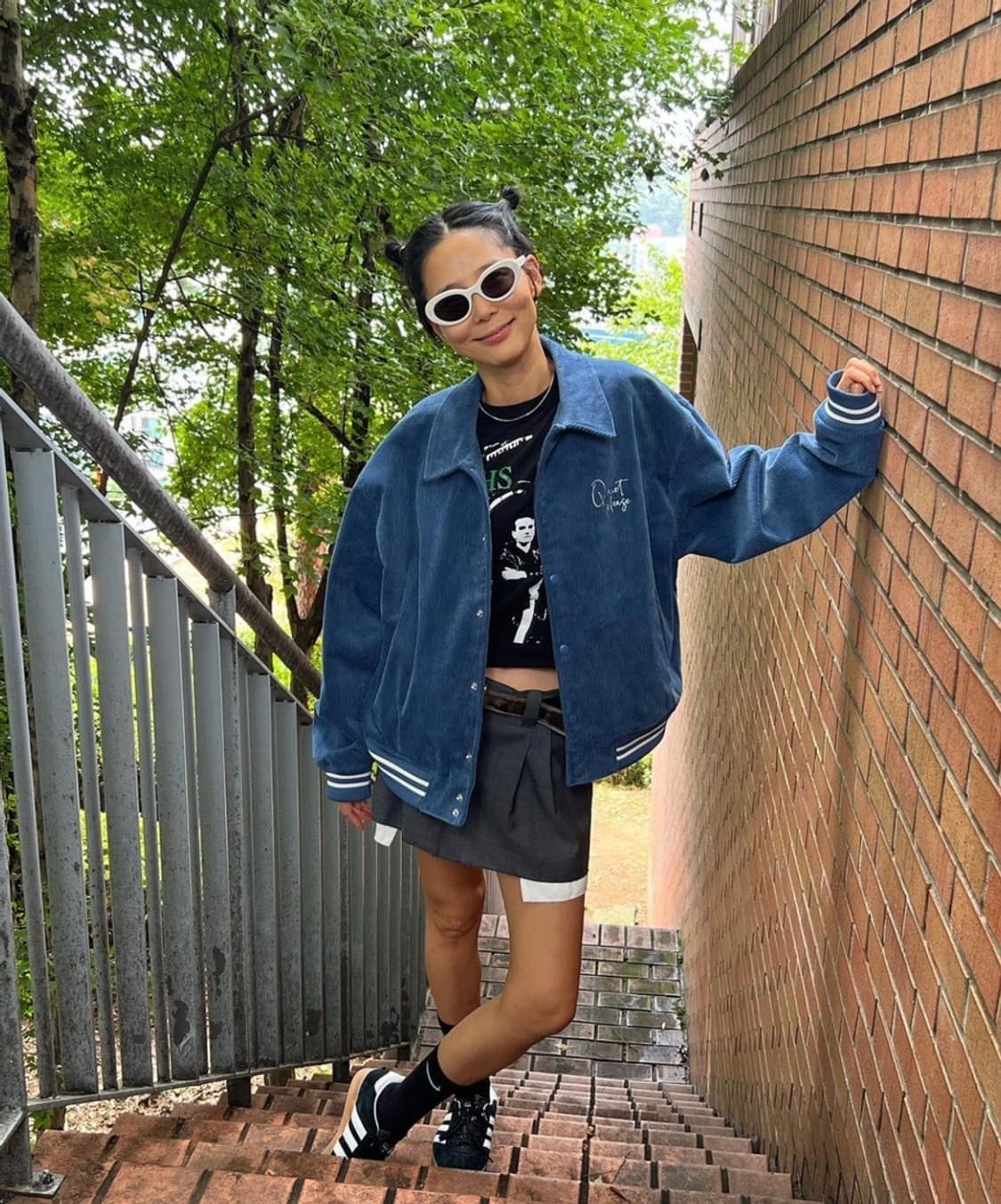 에디션비 김나영 코듀로이 바시티 자켓 그레이쉬 블루 M 상품이미지3