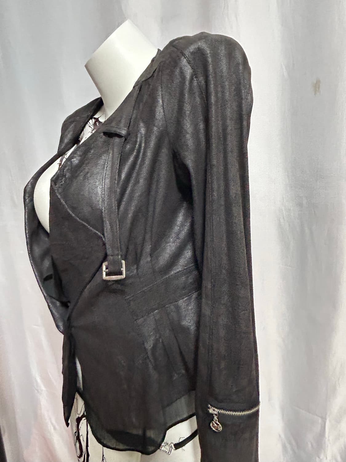 00’s drape lace detailed lether jacket 상품이미지7