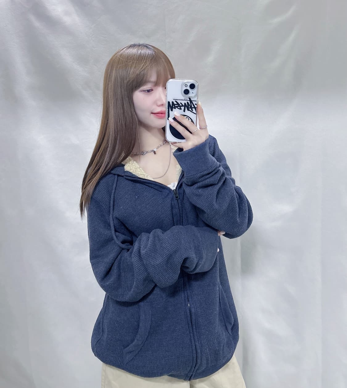 아베크롬비 오버핏 양털 자수로고 니트 후드집업  상품이미지2