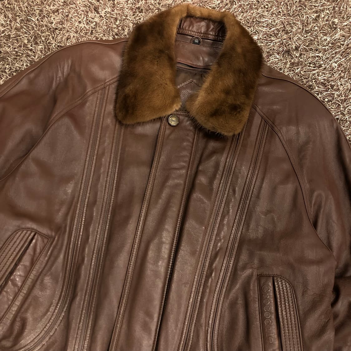 크로커다일 양가죽 봄버 덕다운 내피 브라운 레더 가죽 자켓  상품이미지2