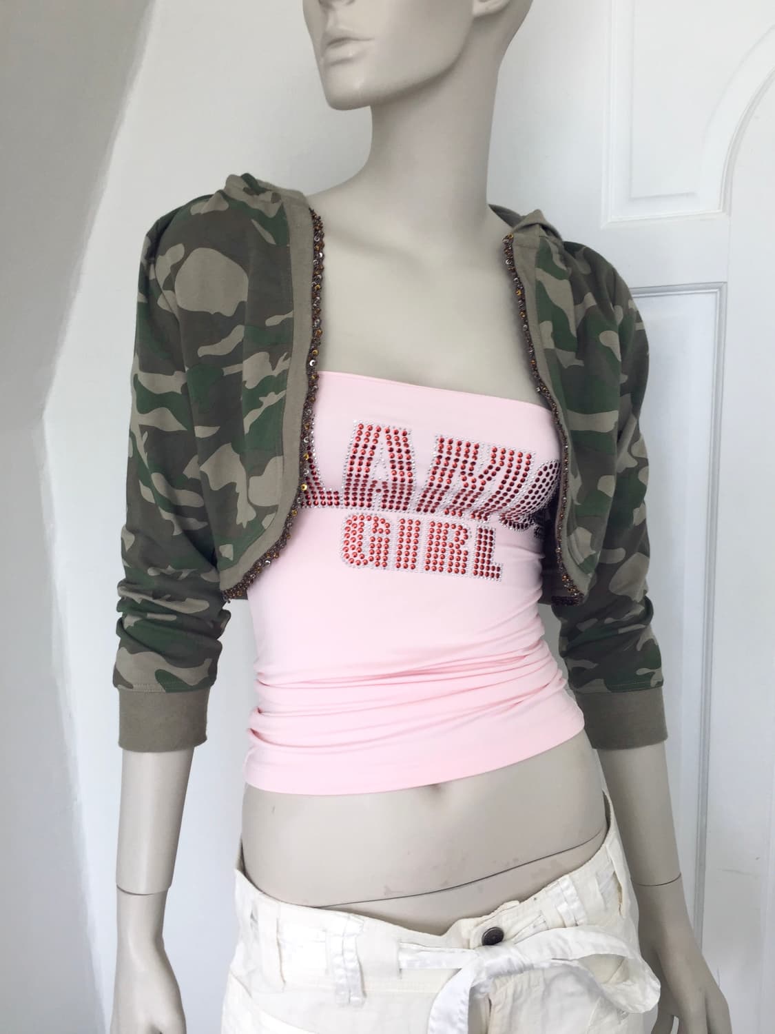 Camouflage Beaded Hoodie Bolero 상품이미지1