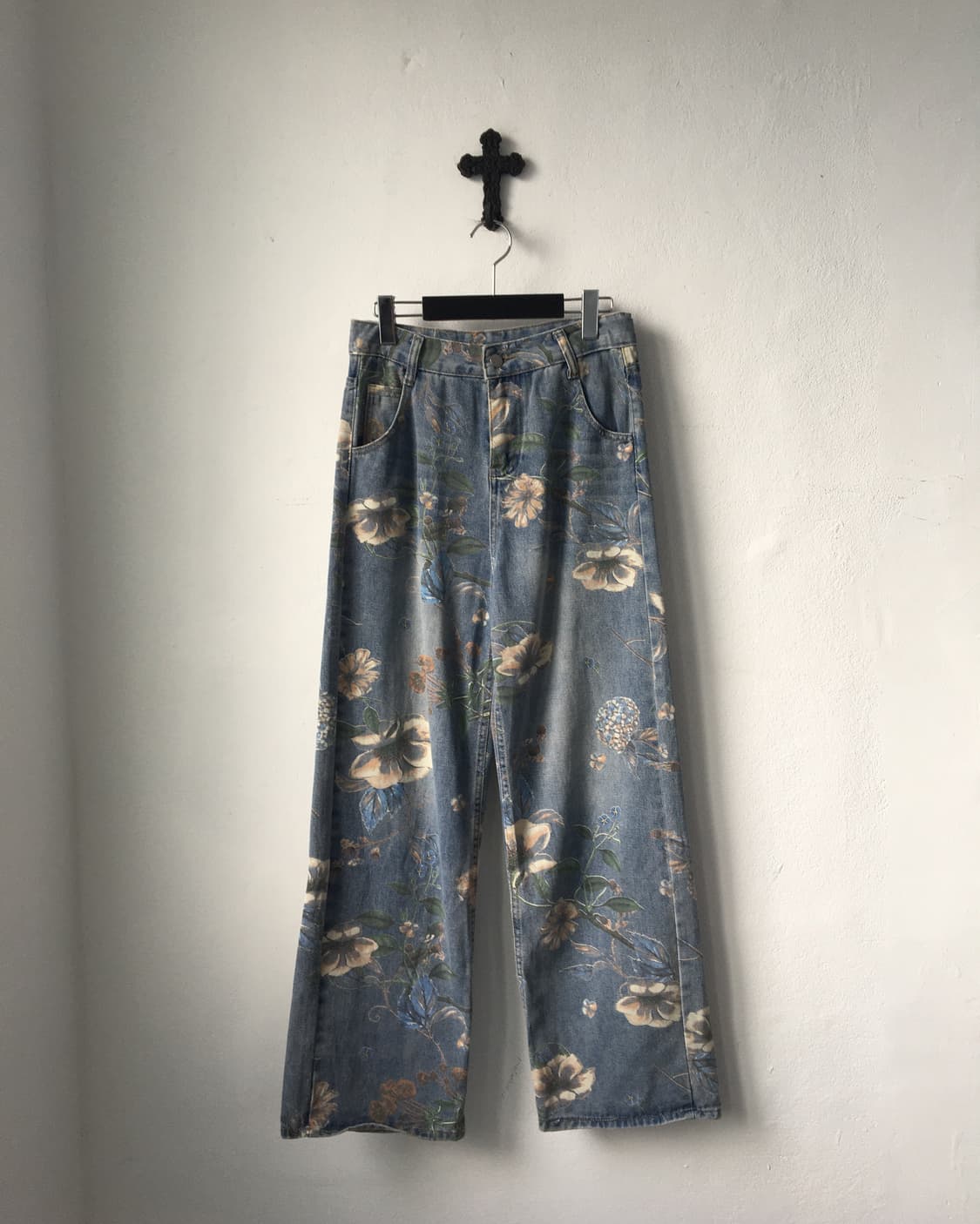 flower pattern printing denim pants 상품이미지1