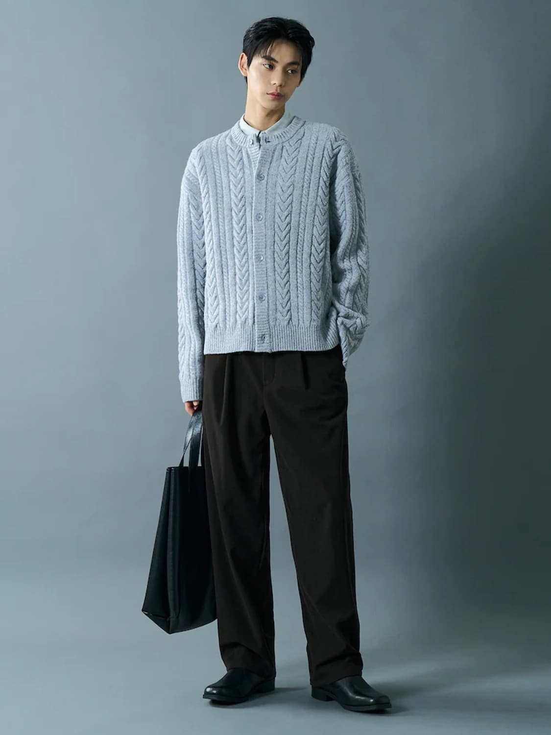 케이블 버튼 라운드 카디건 - 스카이블루 상품이미지5